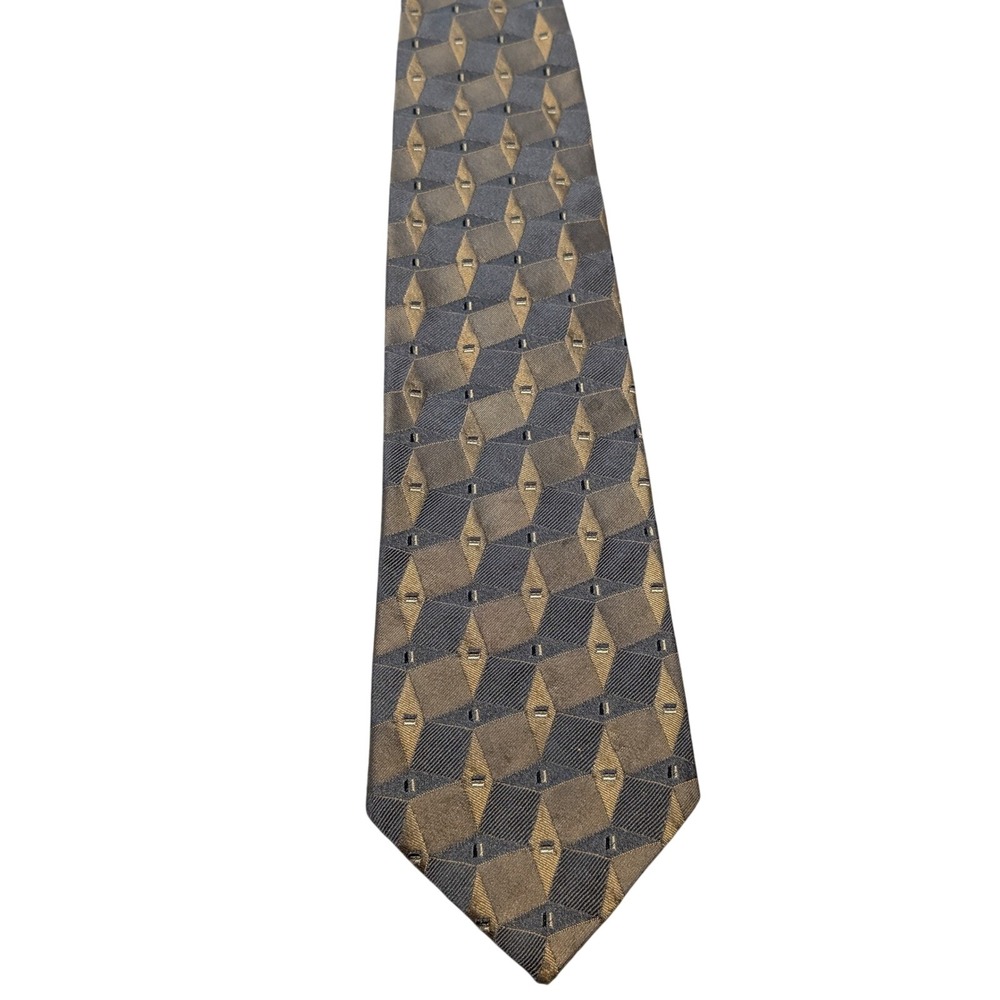 Bruno Piattelli Tie Bronze Gold Geometric Silk Diamond Formal Business
